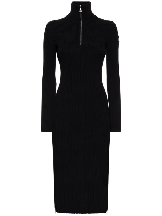 Moncler: Maxi knit viscose blend crepe dress - Black - women_0 | Luisa Via Roma