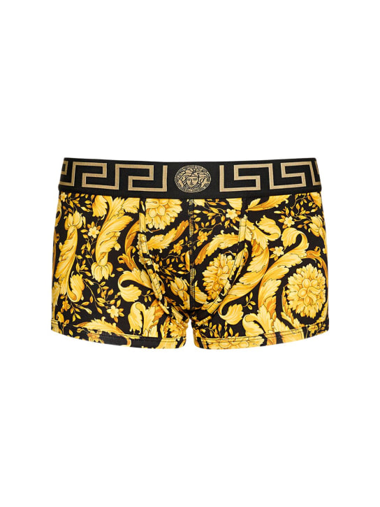 Versace: Boxer en coton stretch Barocco - Noir/Or - men_0 | Luisa Via Roma