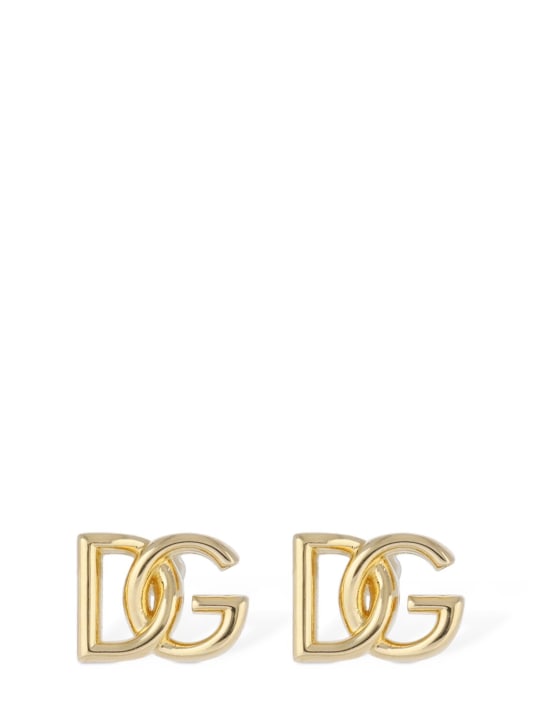 Dolce&Gabbana: DG logo stud earrings - Gold - women_0 | Luisa Via Roma