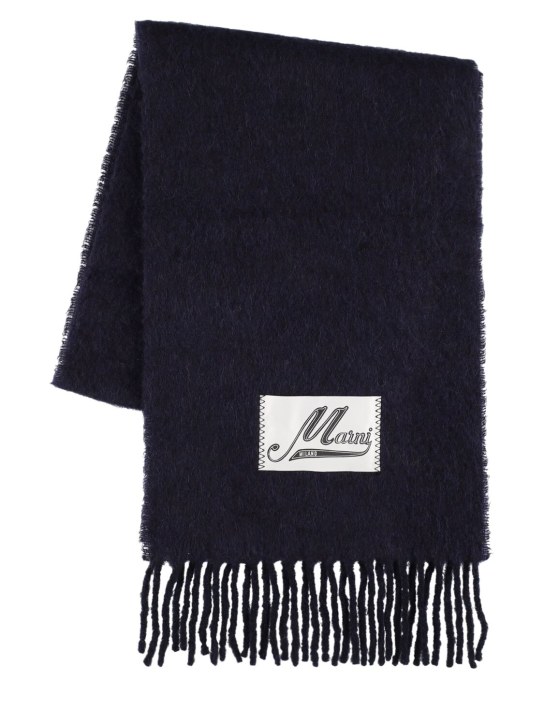 Marni: Fringed alpaca blend scarf w/logo - Blueblack - women_0 | Luisa Via Roma