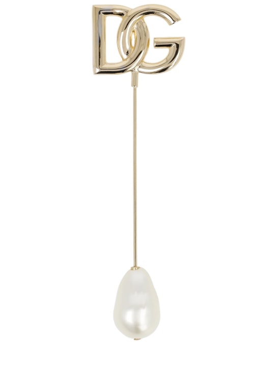 Dolce&Gabbana: DG logo&水晶胸针 - 金色/白色 - men_0 | Luisa Via Roma
