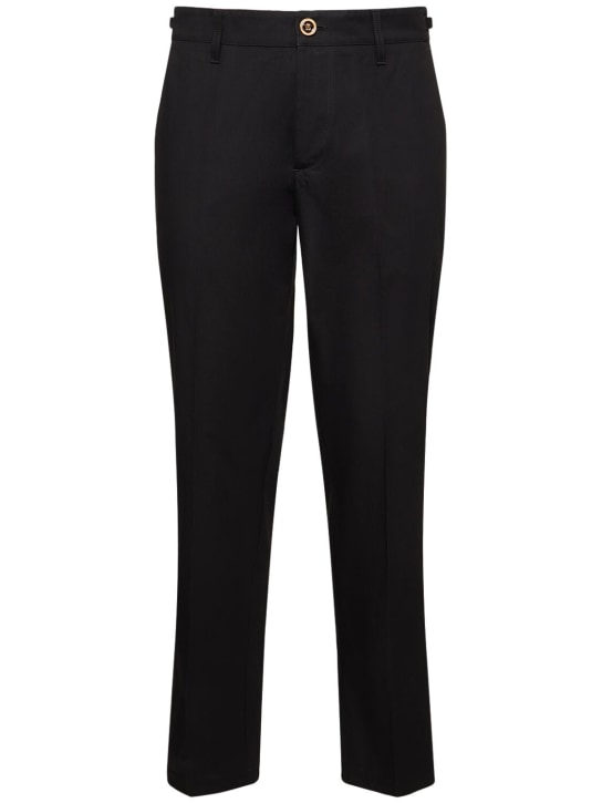 Versace: Pantalones de sarga de algodón - Negro - men_0 | Luisa Via Roma