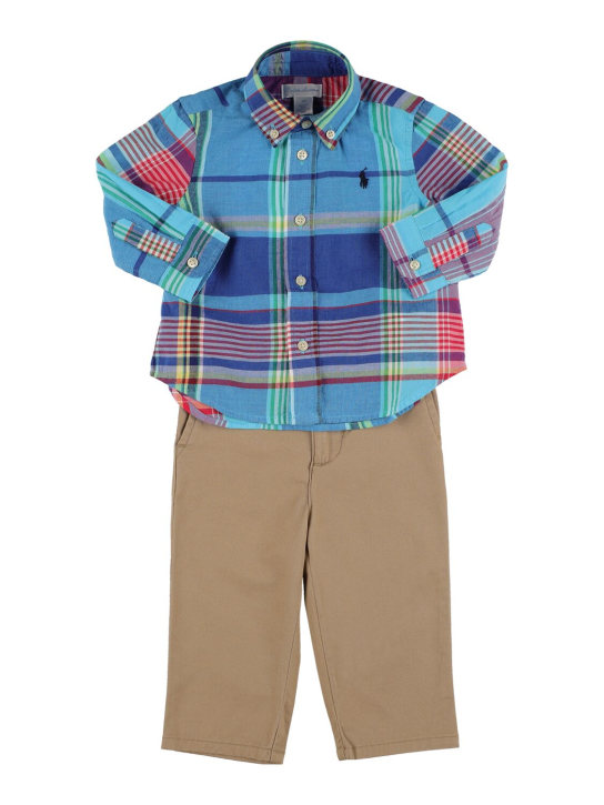 Ralph Lauren: Camicia e pantaloni in popeline con ricamo logo - Multicolore - kids-boys_0 | Luisa Via Roma