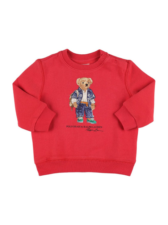 Ralph Lauren: Sweat-shirt en coton imprimé ourson - Rouge - kids-boys_0 | Luisa Via Roma