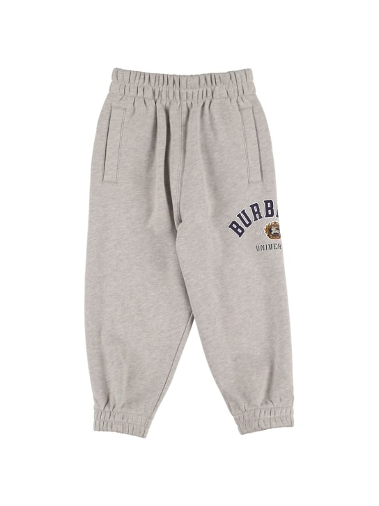 Burberry: Pantalon de survêtement en coton imprimé logo - Gris - kids-boys_0 | Luisa Via Roma