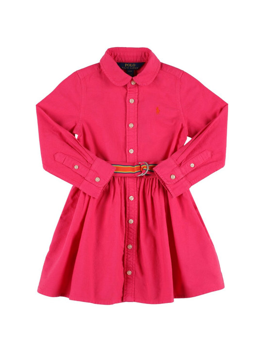 Ralph Lauren: Cotton poplin shirt dress w/ belt - Dark Pink - kids-girls_0 | Luisa Via Roma