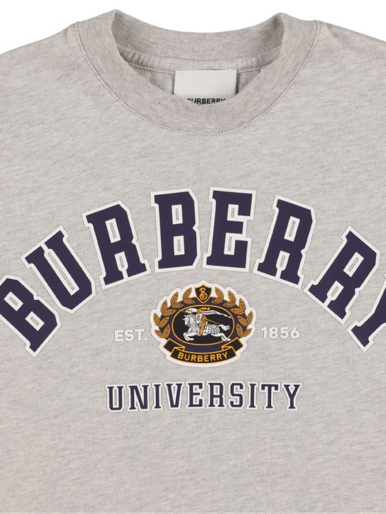 Burberry: T-shirt en jersey de coton à imprimé logo - Gris - kids-girls_1 | Luisa Via Roma