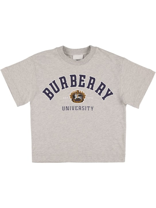 Burberry: T-shirt in jersey di cotone con logo - Grigio - kids-boys_0 | Luisa Via Roma