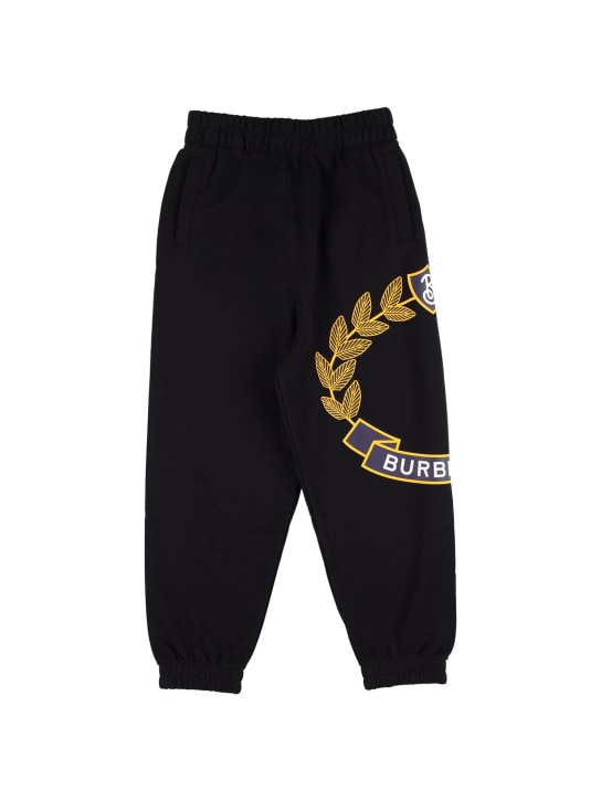 Burberry: Pantalon de survêtement en coton imprimé logo - Noir - kids-boys_0 | Luisa Via Roma