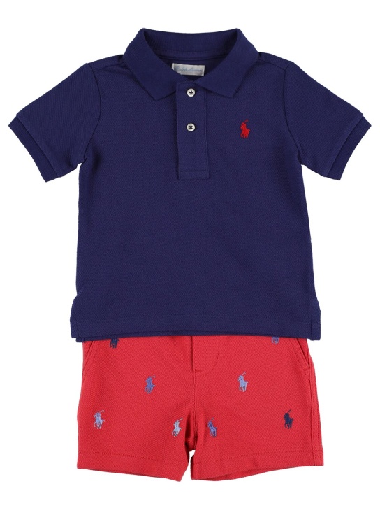 Ralph Lauren: Camiseta y shorts de algodón bordados - kids-boys_0 | Luisa Via Roma