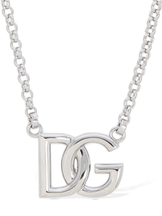Dolce&Gabbana: Halskette mit DG-Logoanhänger - Silber - men_0 | Luisa Via Roma