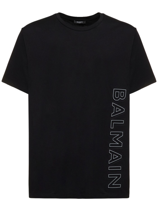 Balmain: Camiseta de algodón con logo - Negro/Gris - men_0 | Luisa Via Roma
