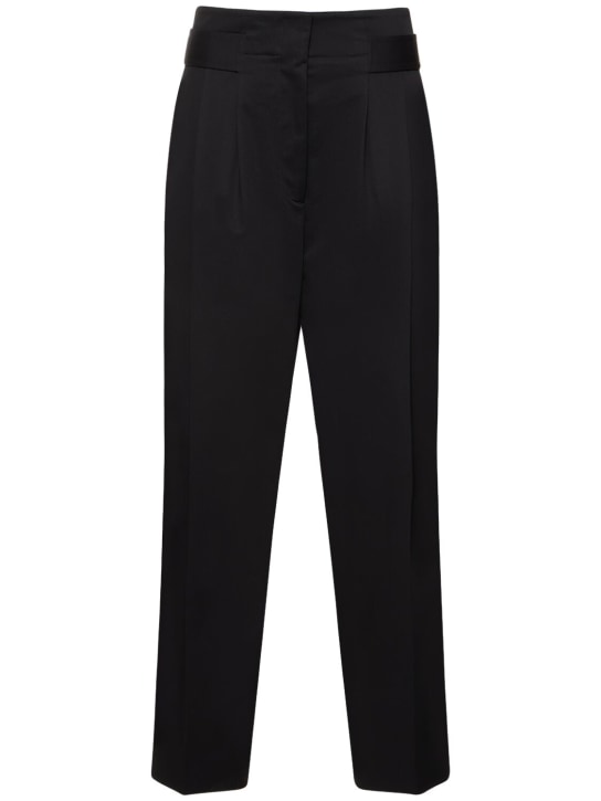Toteme: Pantalon droit en coton à double plis - Noir - women_0 | Luisa Via Roma
