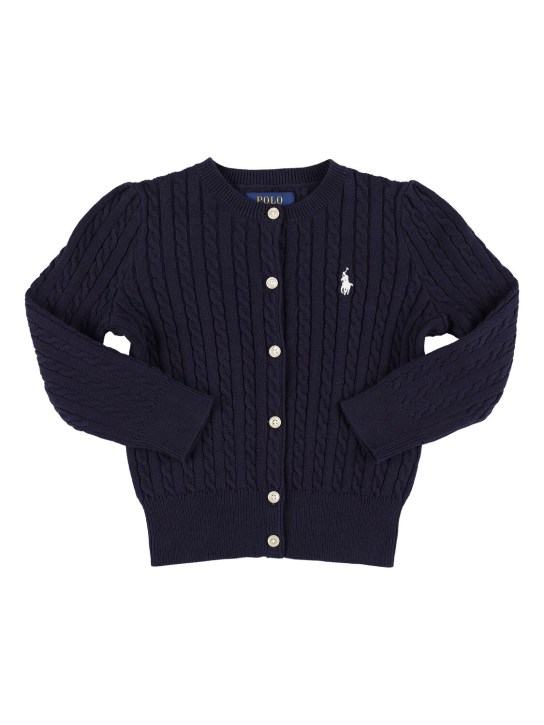 Cotton cable knit cardigan w/ logo - Ralph Lauren - Girls