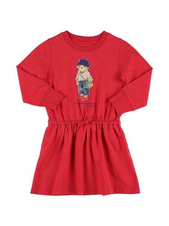 Polo Ralph Lauren: Robe en jersey de coton imprimé ourson - Rouge - kids-girls_0 | Luisa Via Roma