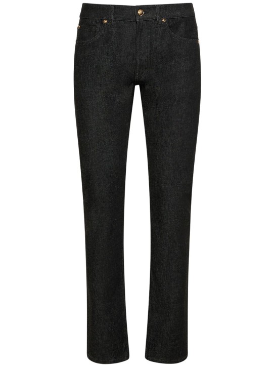 Versace: Jeans skinny sartoriali in denim stretch - Nero - men_0 | Luisa Via Roma