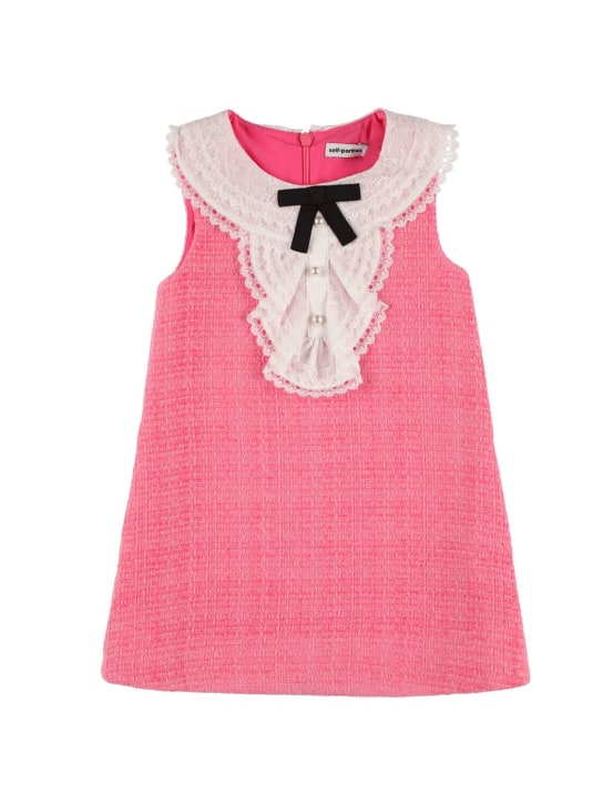 Self-portrait: Cotton knit sleeveless dress w/ bow - Dark Pink - kids-girls_0 | Luisa Via Roma