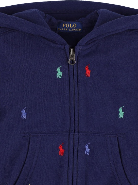 Polo Ralph Lauren: Sweat en coton mélangé à logo brodé à capuche - Bleu Marine - kids-boys_1 | Luisa Via Roma