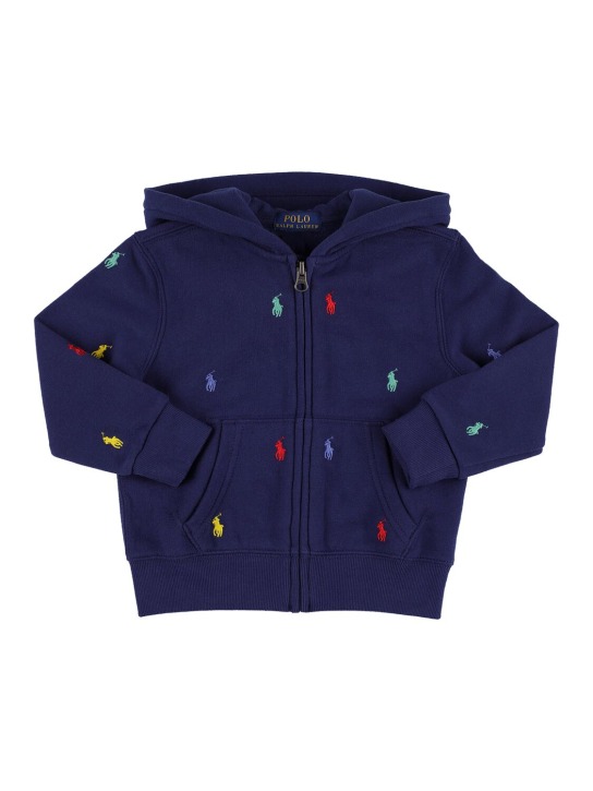 Ralph Lauren: Logo embroidery cotton blend hoodie - Navy - kids-boys_0 | Luisa Via Roma