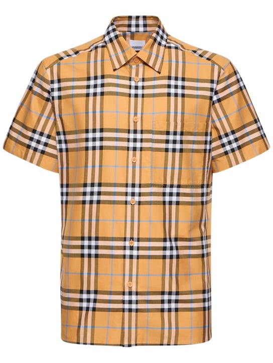Burberry: Caxbridge Check print short sleeve shirt - Dusty Orange Ip - men_0 | Luisa Via Roma