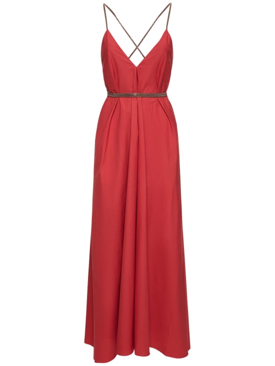 Brunello Cucinelli: Belted cotton poplin midi dress - Kırmızı - women_0 | Luisa Via Roma