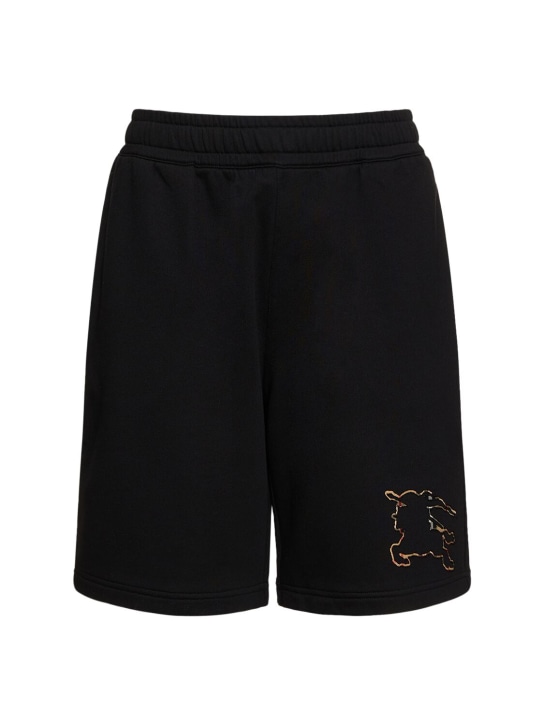 Burberry: Shorts aus Baumwolljersey mit Logodruck - Schwarz - men_0 | Luisa Via Roma