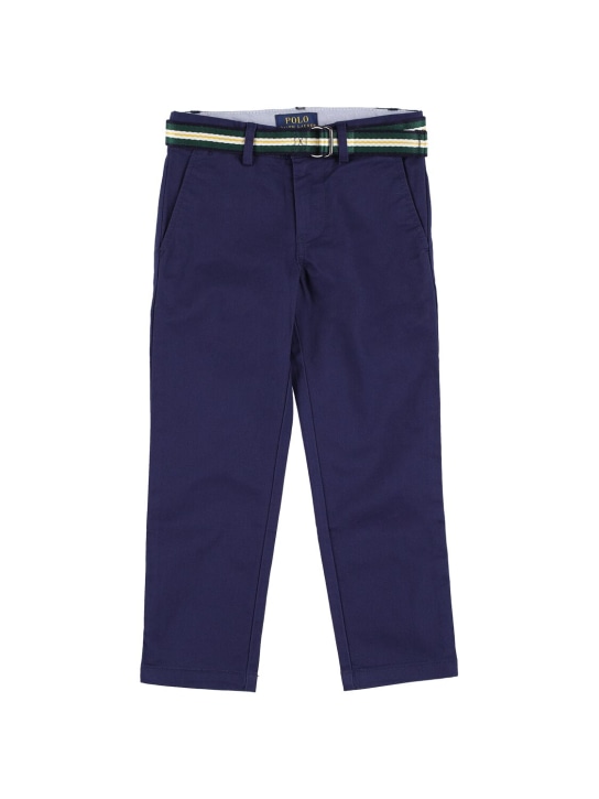 Polo Ralph Lauren: Pantalones chinos de algodón con cinturón - Azul Marino - kids-boys_0 | Luisa Via Roma