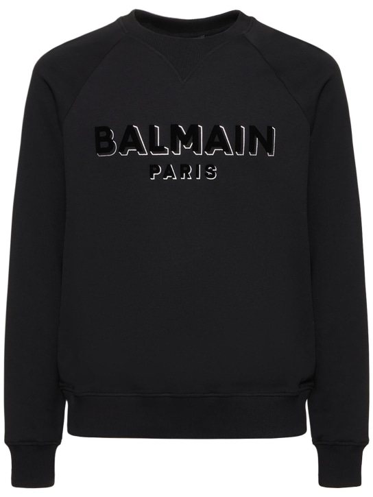 Balmain: Flocked & foiled logo sweatshirt - Black/Silver - men_0 | Luisa Via Roma