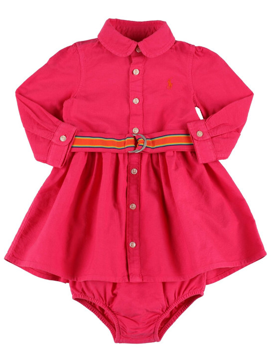 Polo Ralph Lauren: Cotton poplin dress & diaper cover - Dark Pink - kids-girls_0 | Luisa Via Roma