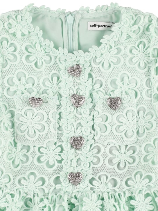 Self-portrait: Macramé lace dress w/embellished buttons - Light Green - kids-girls_1 | Luisa Via Roma
