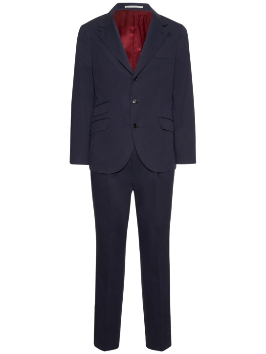 Brunello Cucinelli: Cotton & wool gabardine suit - Navy - men_0 | Luisa Via Roma