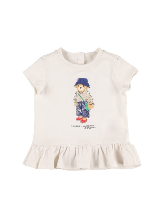 Ralph Lauren: Bear print cotton jersey t-shirt - White - kids-girls_0 | Luisa Via Roma
