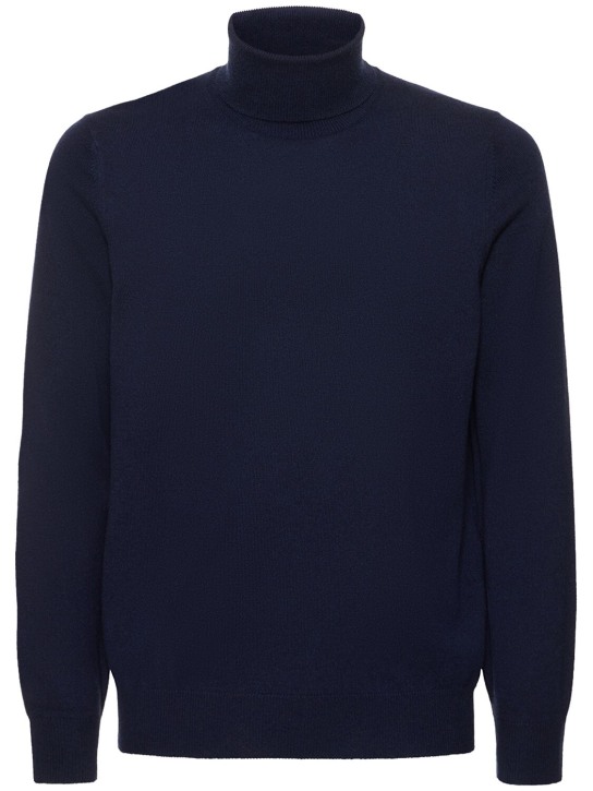 Brunello Cucinelli: Suéter de cashmere con cuello vuelto - Azul Marino - men_0 | Luisa Via Roma