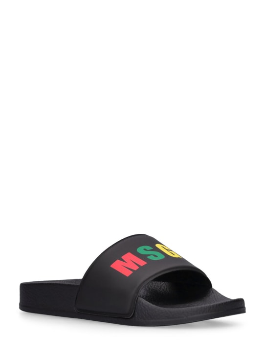 MSGM: Embroidered logo rubber slide sandals - Black/Multi - kids-boys_1 | Luisa Via Roma