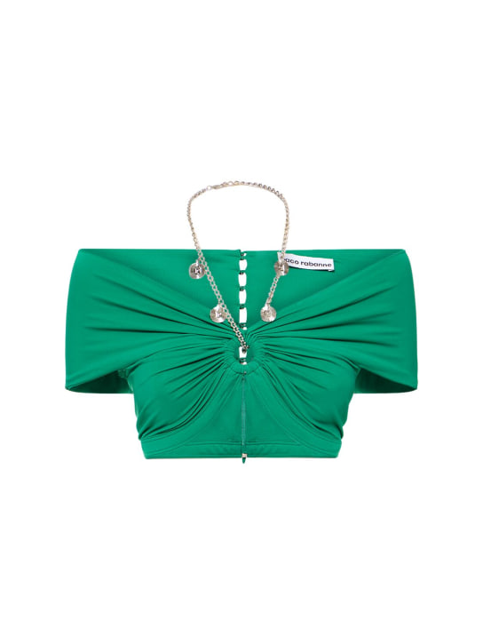 Rabanne: 平纹针织链条装饰短款上衣 - 绿色 - women_0 | Luisa Via Roma