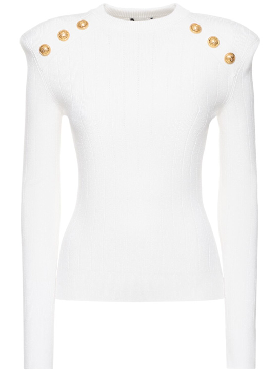 Balmain: Rib knit viscose sweater - women_0 | Luisa Via Roma