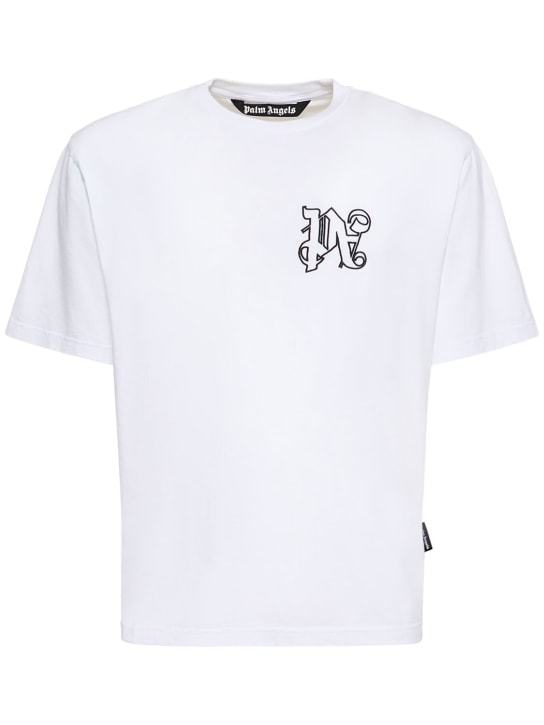 Palm Angels: Monogram cotton t-shirt - White - men_0 | Luisa Via Roma