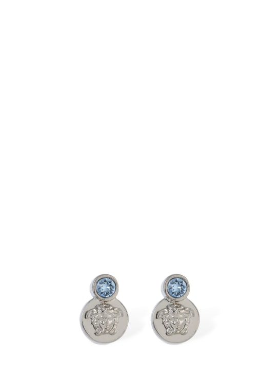 Versace: Clous d'oreilles en cristaux Medusa - Argent/Bleu - women_0 | Luisa Via Roma