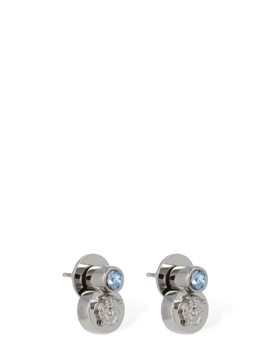 Versace: Medusa crystal stud earrings - Gümüş/Mavi - women_1 | Luisa Via Roma