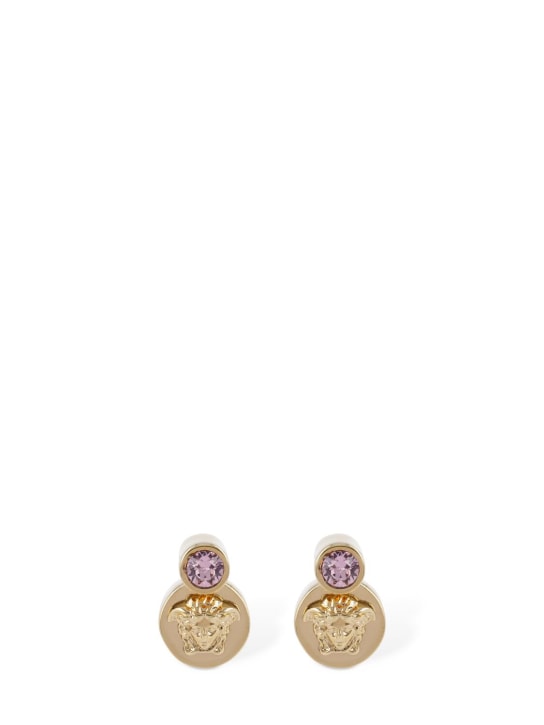 Versace: Medusa crystal stud earrings - Altın/Pembe - women_0 | Luisa Via Roma