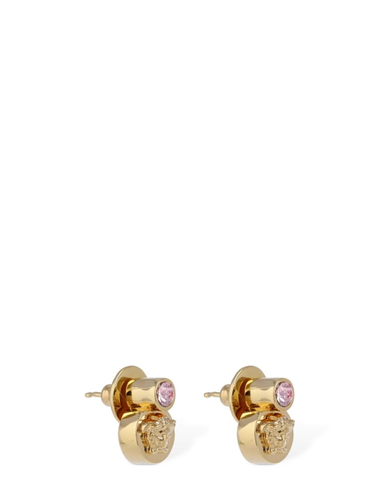 Versace: Clous d'oreilles en cristaux Medusa - Or/Rose - women_1 | Luisa Via Roma