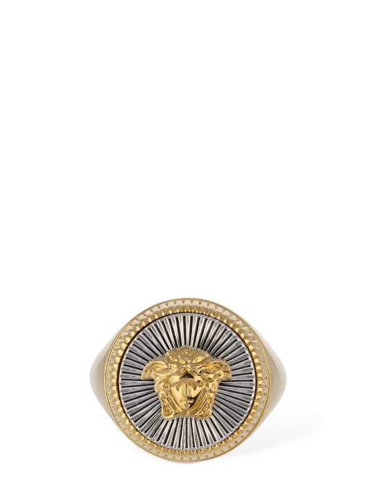 Versace: Two-tone Medusa thick ring - Silver/Gold - women_1 | Luisa Via Roma
