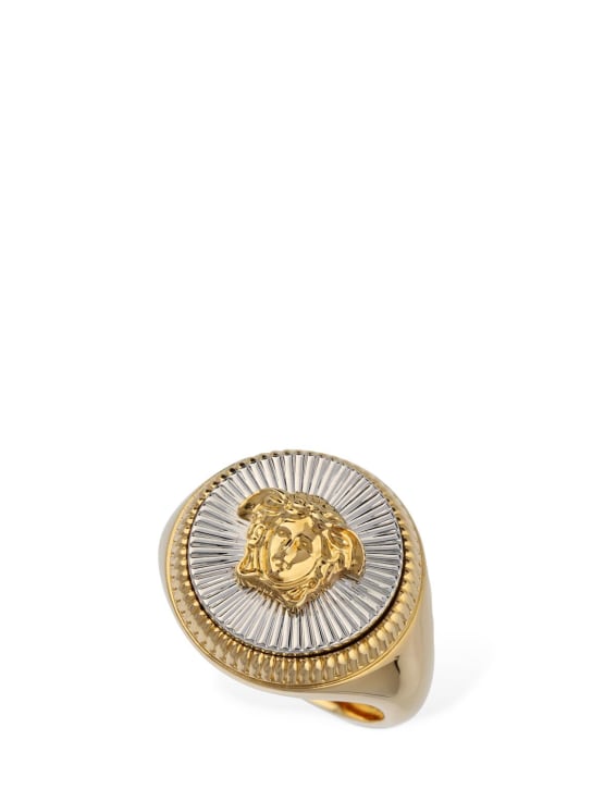 Versace: Two-tone Medusa thick ring - Silver/Gold - women_0 | Luisa Via Roma