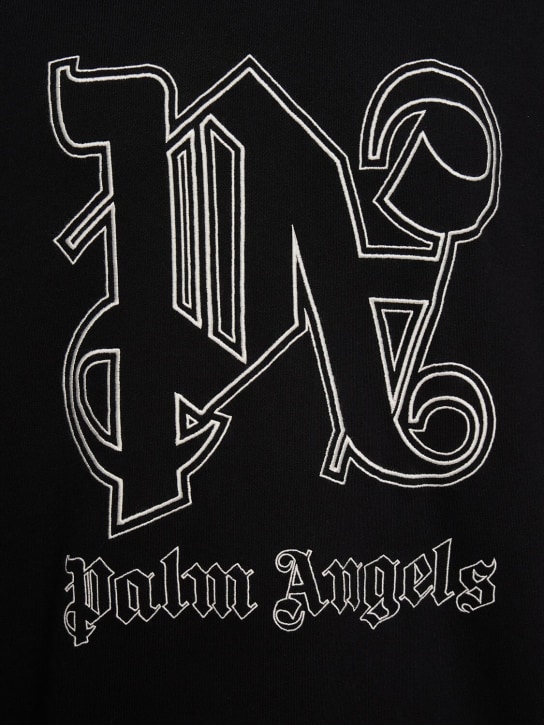 Palm Angels: Logo cotton hoodie - Black - men_1 | Luisa Via Roma