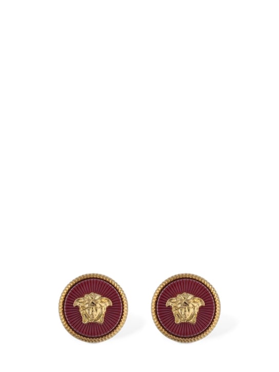 Versace: Medusa Coin stud earrings - Pink/Gold - women_0 | Luisa Via Roma