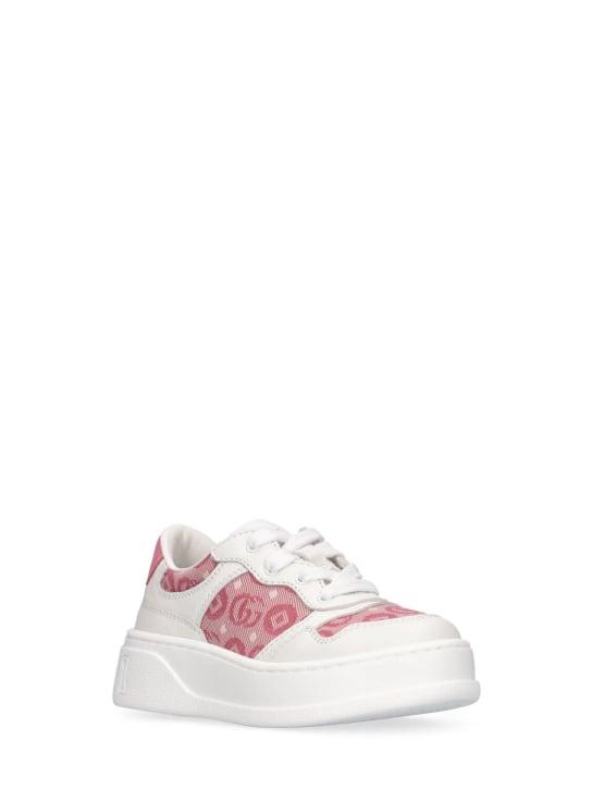 Gucci: Leather & cotton lace-up sneakers - kids-girls_1 | Luisa Via Roma