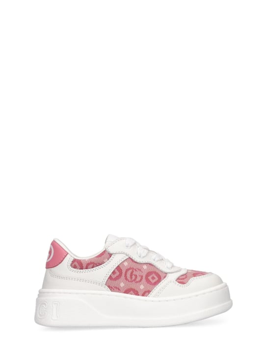 Gucci: Leather & cotton lace-up sneakers - kids-girls_0 | Luisa Via Roma