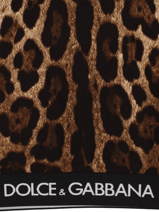 Dolce&Gabbana: T-shirt cropped in cotone stampato - Nero/Marrone - kids-girls_1 | Luisa Via Roma