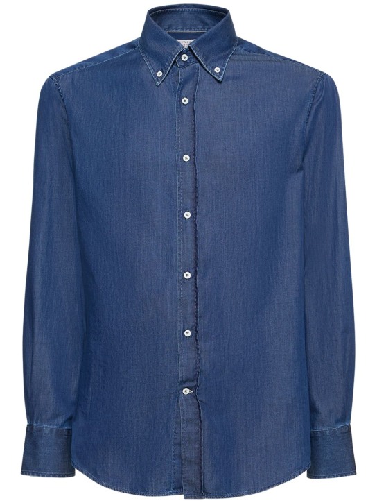 Brunello Cucinelli: Cotton denim shirt - Blue - men_0 | Luisa Via Roma