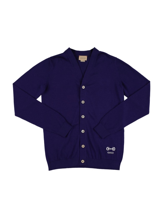 Gucci: Cotton sweater w/ horsebit embroidery - Mavi - kids-boys_0 | Luisa Via Roma